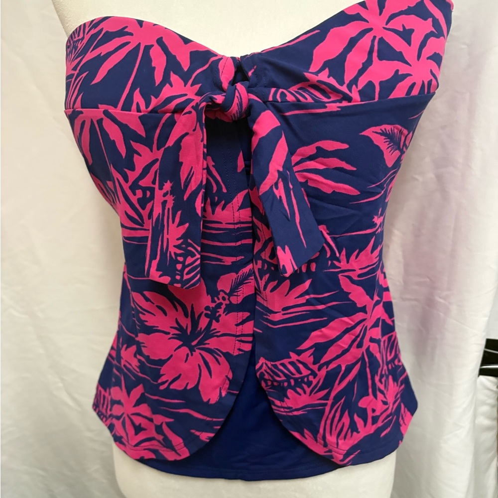 Tommy Bahama Navy & Hot Pink Floral Bandeau Swim Top